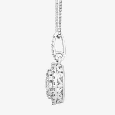(H / I1) Diamond Blossom Womens 1 CT. T.W. Lab Grown White 10K or Yellow Gold Round Pendant Necklace