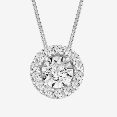 Womens 1/ CT. T.W. Natural White Diamond 10K White Gold Round Pendant Necklace