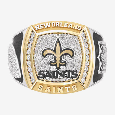 True Fans Fine Jewelry New Orleans Saints Mens 1/2 CT. Natural White Diamond 10K Two Tone Gold Fleur De Lis Fashion Ring