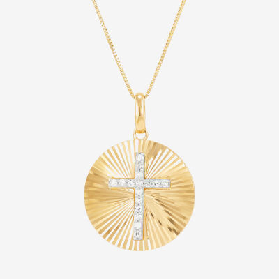 (H-I / Si1-Si2) Womens 1/10 CT. T.W. Lab Grown White Diamond 14K Gold Cross 18 Inch Pendant Necklace