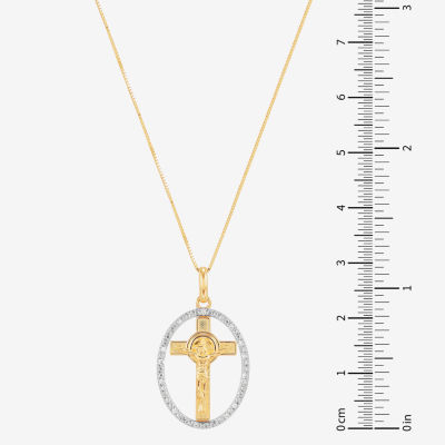 (H-I / Si1-Si2) Unisex Adult 1/10 CT. T.W. Lab Grown White Diamond 14K Gold Circle Cross Pendant Necklace