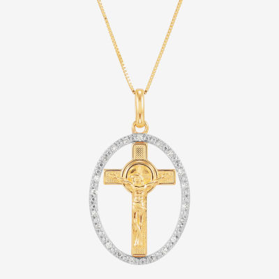 (H-I / Si1-Si2) Unisex Adult 1/10 CT. T.W. Lab Grown White Diamond 14K Gold Circle Cross Pendant Necklace