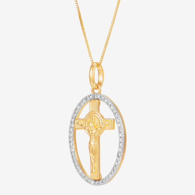 (H-I / Si1-Si2) Unisex Adult 1/10 CT. T.W. Lab Grown White Diamond 14K Gold Circle Cross Pendant Necklace