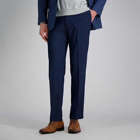 Haggar Mens Premium Comfort Straight Fit Flat Front Dress Pant, 34 32, Blue