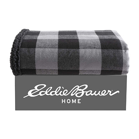 Eddie Bauer Cabin Cotton Flannel Lightweight Throw, One Size, Gray