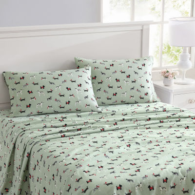 Laura Ashley Holiday Pups Cotton Flannel Deep Pocket Sheet Set