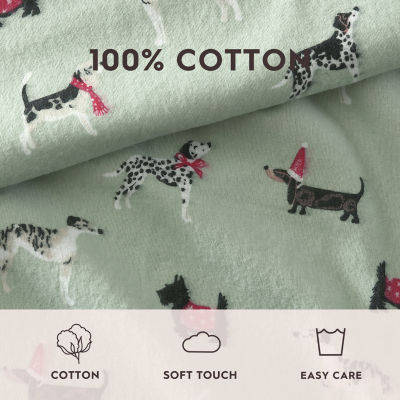 Laura Ashley Holiday Pups Cotton Flannel Deep Pocket Sheet Set