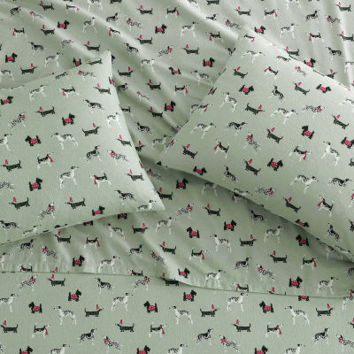 Laura Ashley Holiday Pups Cotton Flannel Deep Pocket Sheet Set