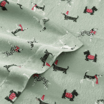 Laura Ashley Holiday Pups Cotton Flannel Deep Pocket Sheet Set