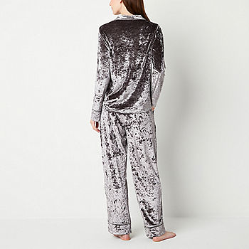 Lapel Long Sleeve Velvet Pajama Set
