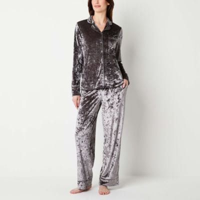 Ambrielle Womens Long Sleeve 2 pc. Velvet Pajama Set