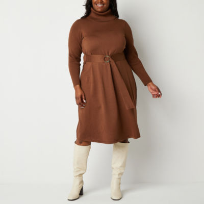 Maia Plus Long Sleeve Midi Sweater Dress