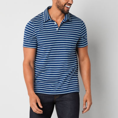 St. John's Bay Striped Super Soft Jersey Mens Classic Fit Short Sleeve Pocket Polo Shirt