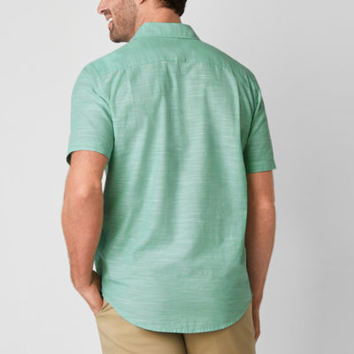 St. John's Bay Slub Mens Classic Fit Short Sleeve Button-Down Shirt