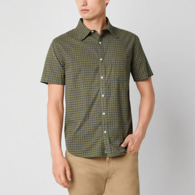 mutual weave Mens Easy-on + Easy-off Adaptive Regular Fit Short Sleeve Plaid Button-Down Shirt