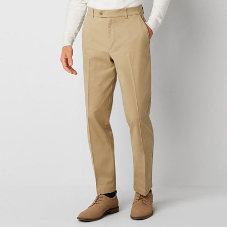 Stafford Mens Classic Fit Flat Front Pant, 42 30, Beige