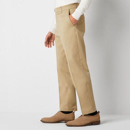 Stafford Mens Classic Fit Flat Front Pant, 42 30, Beige