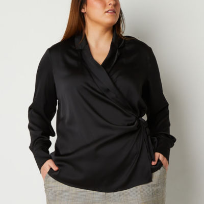 Worthington Womens Long Sleeve Wrap Shirt Plus