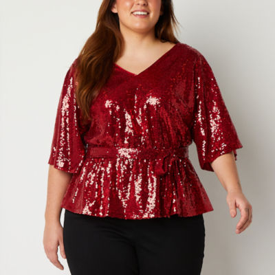 Bold Elements Plus Womens V Neck Elbow Sleeve Blouse JCPenney