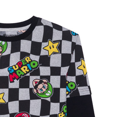 Little & Big Boys Crew Neck Long Sleeve Super Mario Graphic T-Shirt