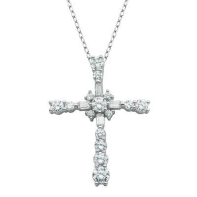 DiamonArt® Cubic Zirconia Sterling Silver Cross Pendant Necklace