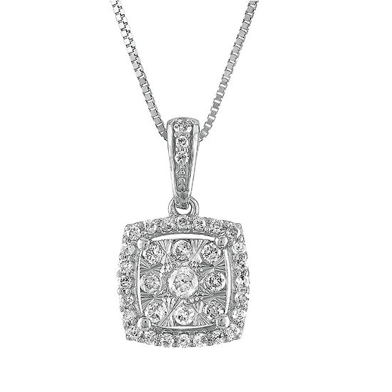 Diamond Blossom Womens 1/4 CT. T.W. Genuine White Diamond 10K White Gold Square Pendant Necklace