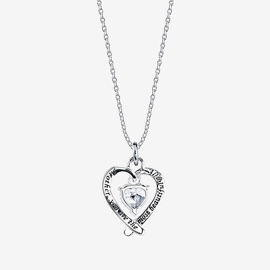 Footnotes Mom Cubic Zirconia Sterling Silver 16 Inch Cable Heart Pendant Necklace