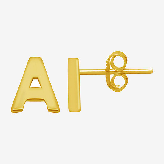 Itsy Bitsy Initial 14K Gold Over Silver 6.1mm Stud Earrings