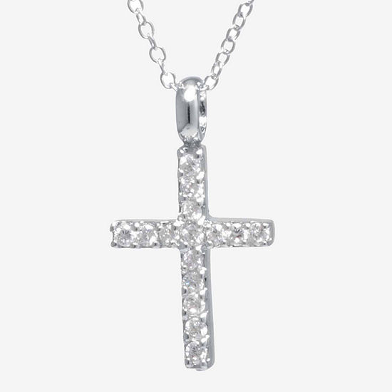 Silver Treasures Sterling Silver Cubic Zirconia Cross Pendant Necklace