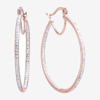Sparkle Allure Womens Crystal 14k Rose Gold Over Brass 40mm Hoop Earrings