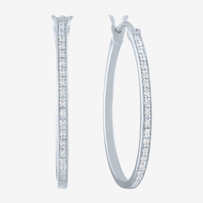 Limited Time Special! 1/10 CT. T.W. Genuine Diamond Sterling Silver 25mm Hoop Earrings