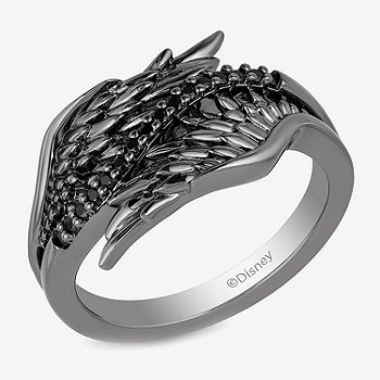 Enchanted Disney Fine Jewelry Villains Womens 1/10 CT. TW Mined Black  Diamond Sterling Silver Sleeping Beauty Maleficent Cocktail Ring