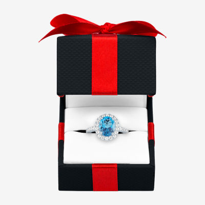 Womens Genuine Blue Topaz Sterling Silver Cocktail Ring