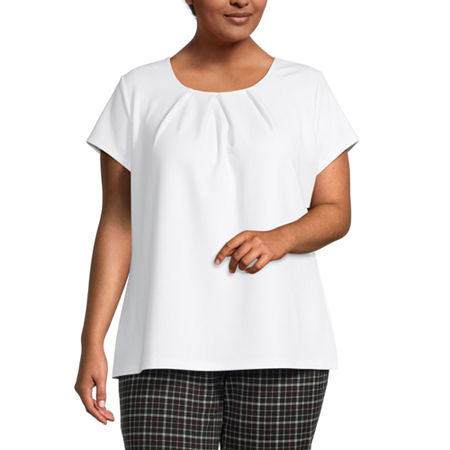 Liz Claiborne Womens Plus Round Neck Short Sleeve T-Shirt, 5x, White