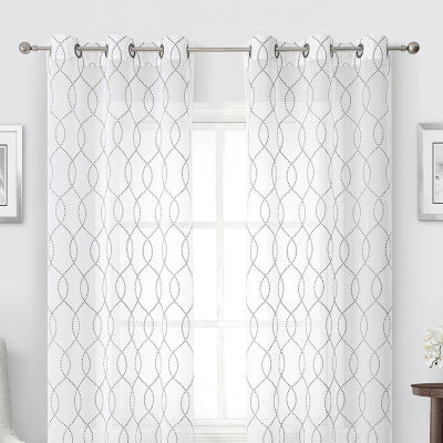 Regal Home Starbust Grommet Top Energy Saving Embroidered Sheer Set of 2 Curtain Panel