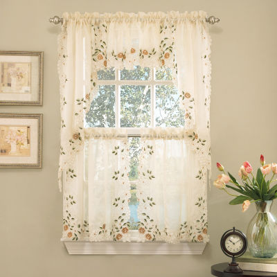 Sweet Home Collection Rosemary Linen Embroidered Rod Pocket Valance
