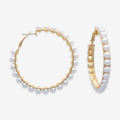 Bold Elements Simulated Pearl Round Hoop Earrings