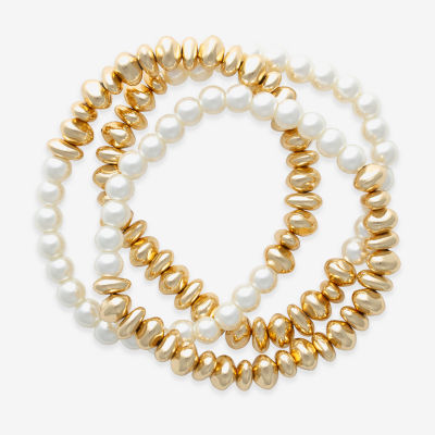 Bold Elements Simulated Pearl / Inch Round Stretch Bracelet
