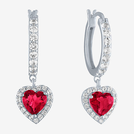 Lab Created Gemstone Sterling Silver Heart Drop Earrings, One Size, Ruby