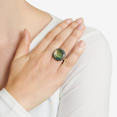Sparkle Allure Abalone Pure Silver Over Brass Square Cocktail Ring