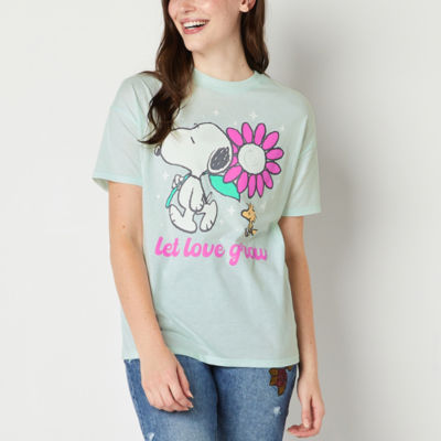 Juniors Womens Crew Neck Short Sleeve Snoopy Graphic T-Shirt