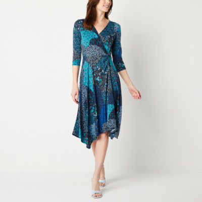 Perceptions 3/4 Sleeve Floral Midi Fit + Flare Dress