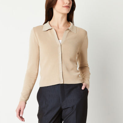 Worthington Womens Long Sleeve Button Cardigan