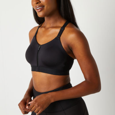 Xersion Medium Support Zip Front Seamless Sports Bra, Color: Navy Platoon -  JCPenney