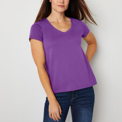 St. John's Bay Womens V Neck Short Sleeve Adaptive Easy-on + Easy-off Sensory Friendly T-Shirt