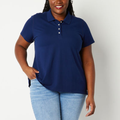 St. John's Bay Plus Womens Adaptive Short Sleeve Easy-on + Easy-off Sensory Friendly Polo Shirt