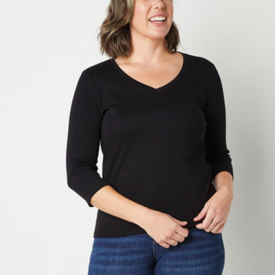 St. John's Bay Womens Tall V Neck 3/4 Sleeve TShirt JCPenney