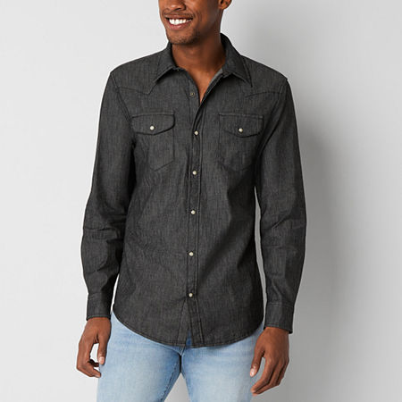 Mutual Weave Mens Regular Fit Long Sleeve Chambray Western Shirt, Small, Blue