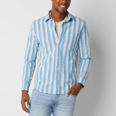 mutual weave Mens Regular Fit Long Sleeve Striped Oxford Button-Down Shirt
