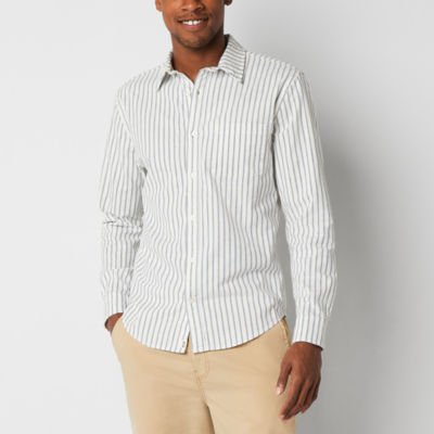 mutual weave Mens Regular Fit Long Sleeve Striped Oxford Button-Down Shirt